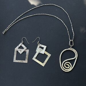 Esperanza Mexico Sterling Hammered Spiral Pendant Necklace & 925 Earrings Lot